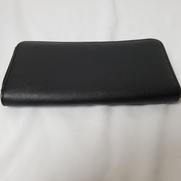 Rampage Black Pebbled Faux Leather Zip Around Wallet w/Embroidered Red Flowers - Picture 9 of 10